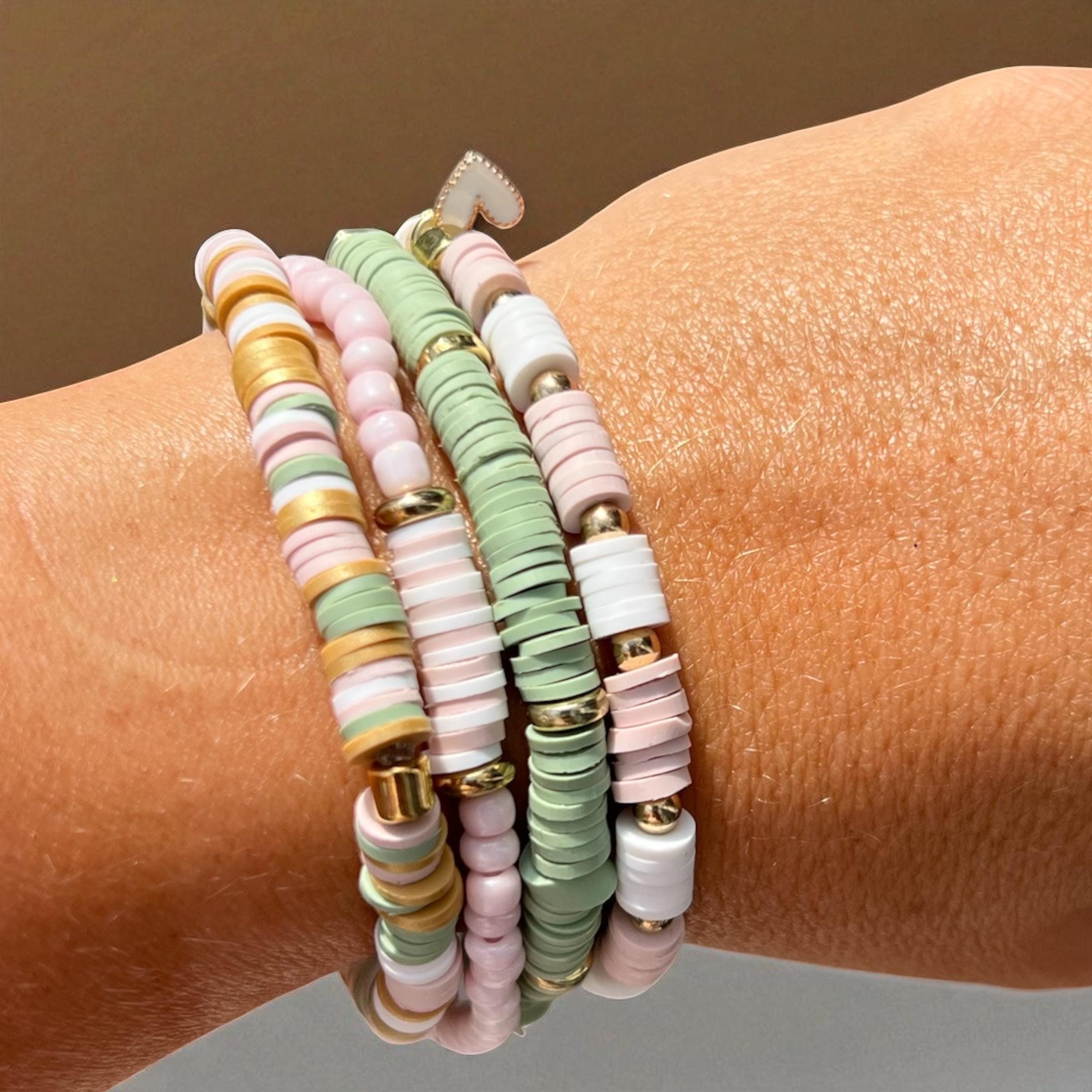 Polymer Clay Stacking Bracelets Set: Summer Elastic Beaded Jewelry