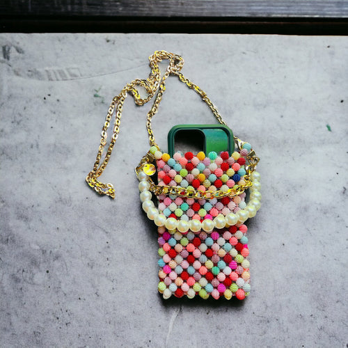 Beaded Phone Bag: Acrylic Pearl Crossbody Clutch