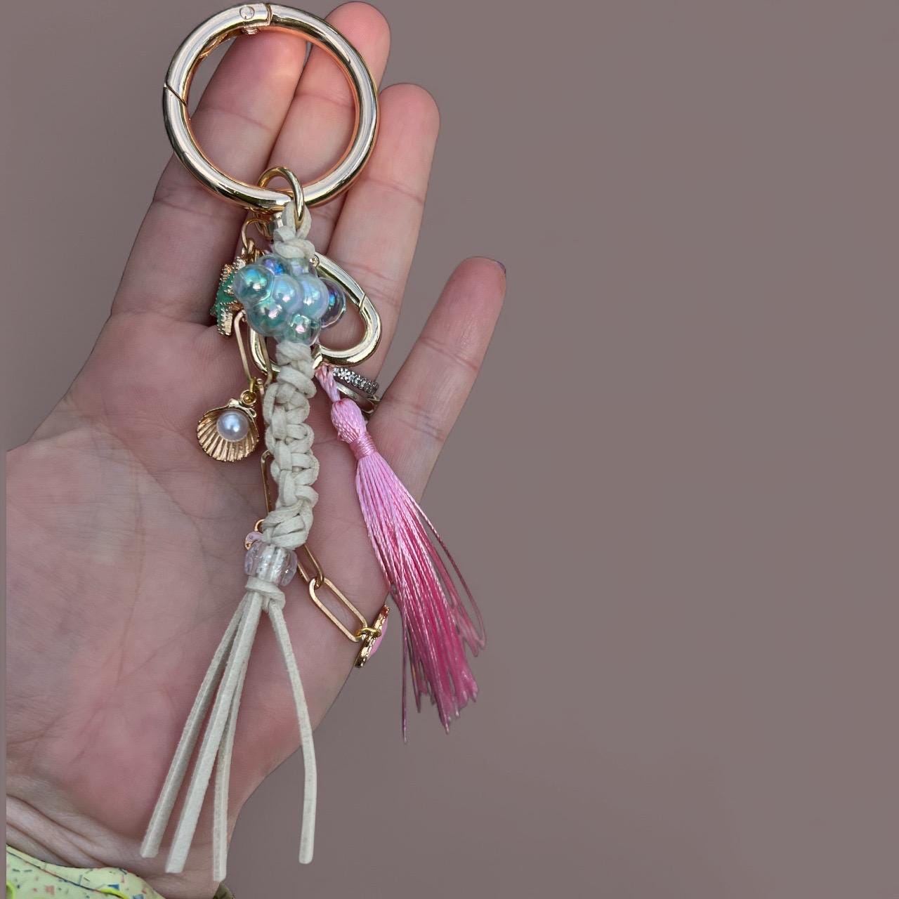 Boho bag charms: tassel keychains in gold