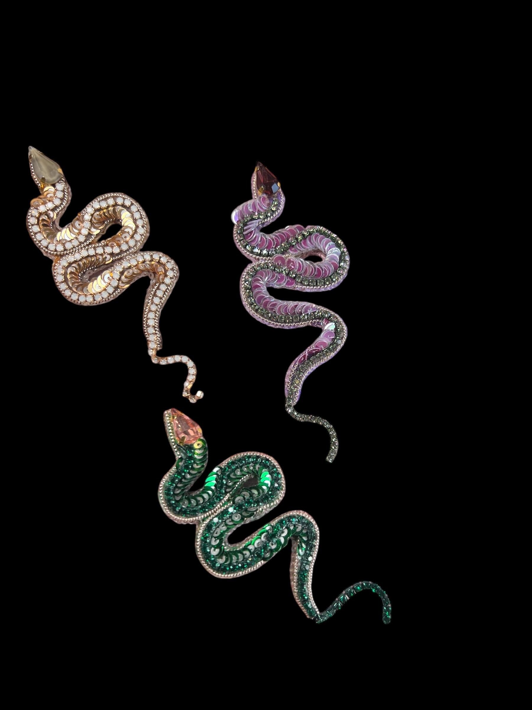 Handcrafted snake pin, crystal serpent pin