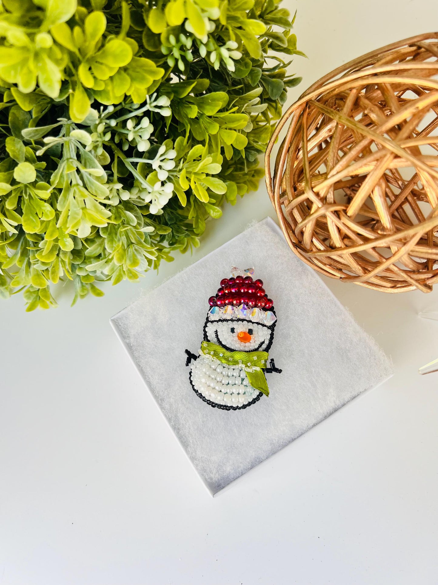 Beaded Christmas Brooch: Holiday Car, Tree, Bells, Snowman