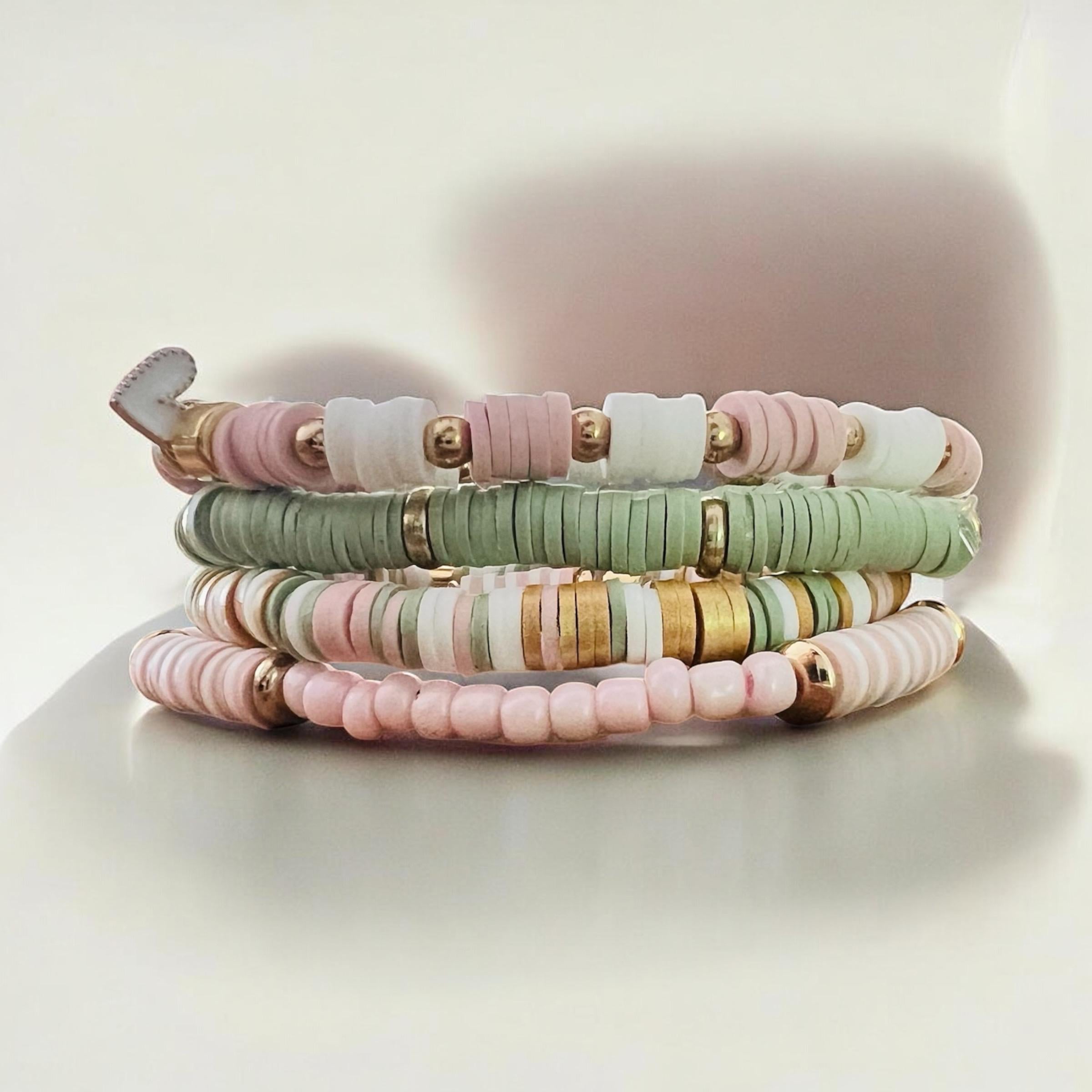 Polymer Clay Stacking Bracelets Set: Summer Elastic Beaded Jewelry