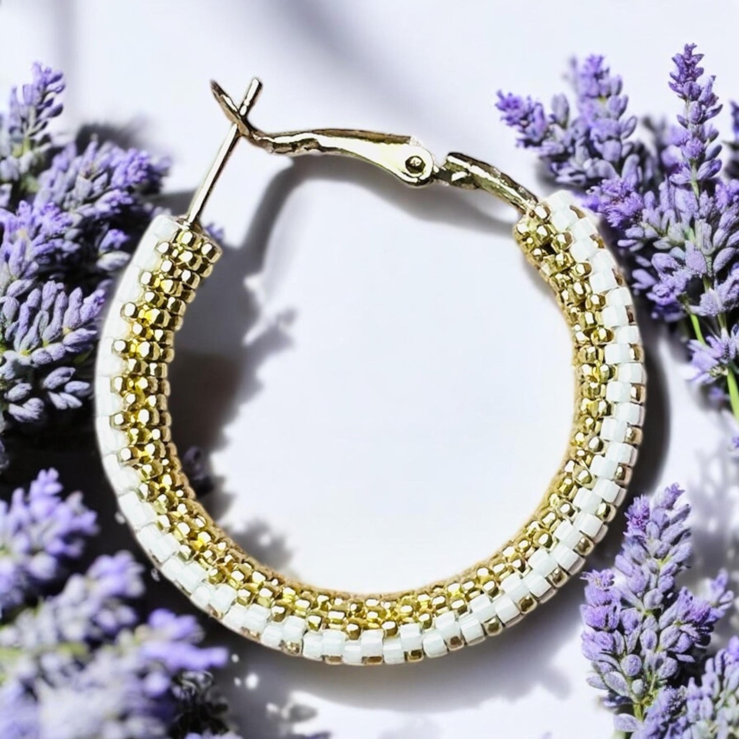 Shimmering peyote stitch hoop earrings, summer hoop earrings