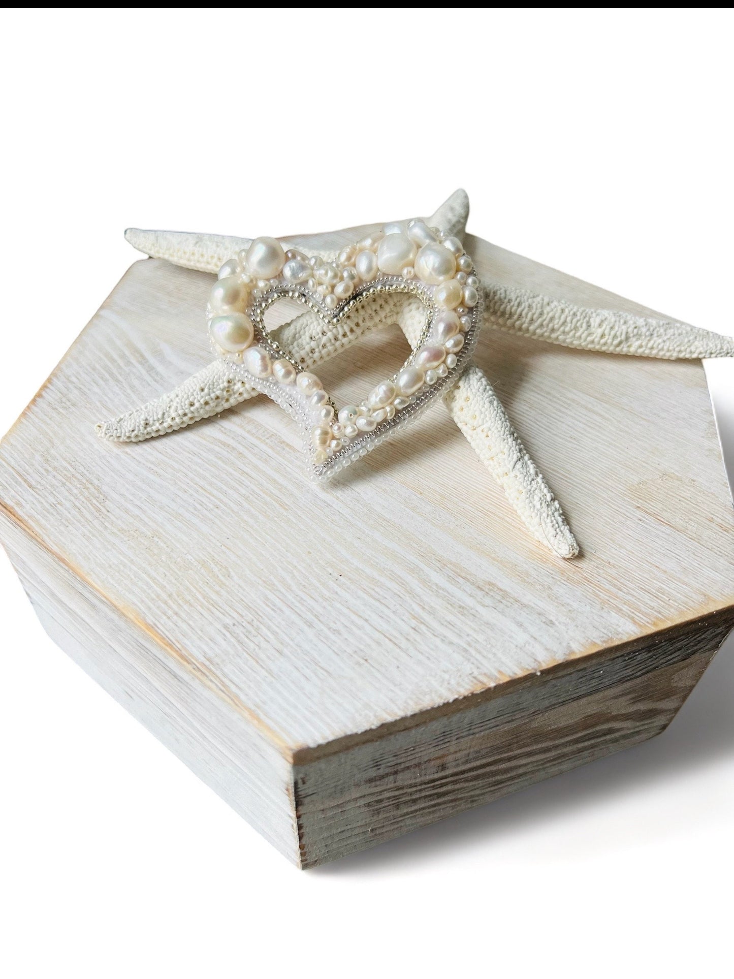 White Bliss: heart shaped freshwater pearl beads brooch/pin, pearl gift,