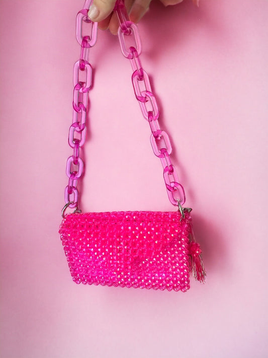 Teal Beaded Shoulder Bag: Modern Acrylic Chain Crossbody