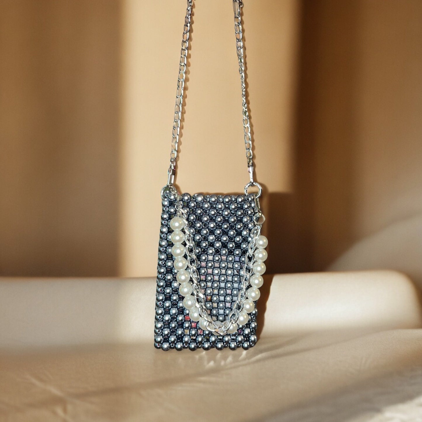 Beaded Phone Bag: Acrylic Pearl Crossbody Clutch