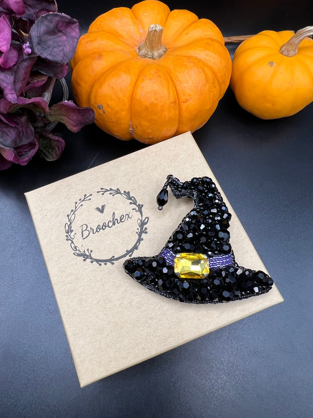 Crystal Witch Hat Brooch Pin: Halloween Costume Jewelry