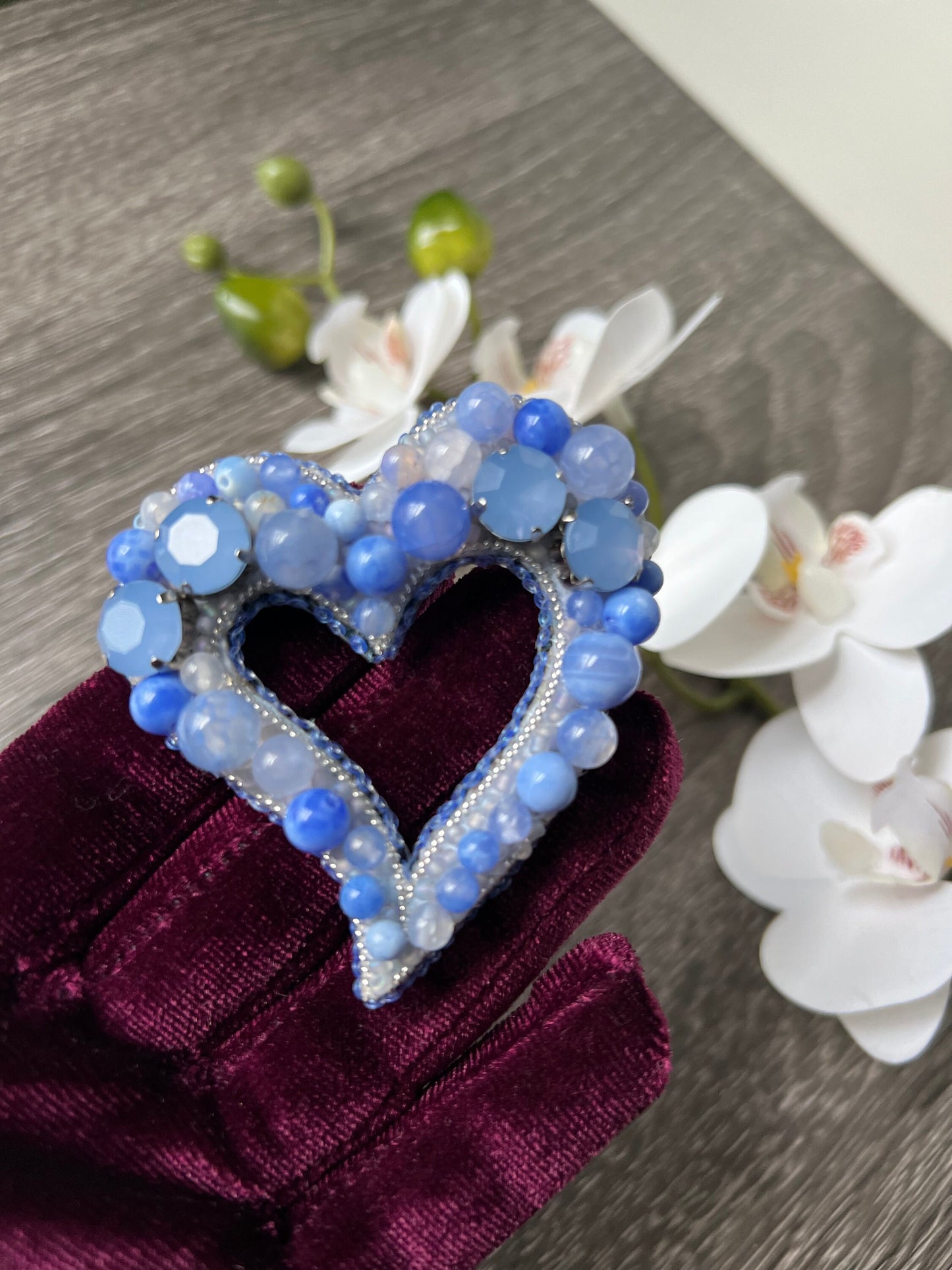 Blue Bliss: heart shaped blue agate brooch/pendant