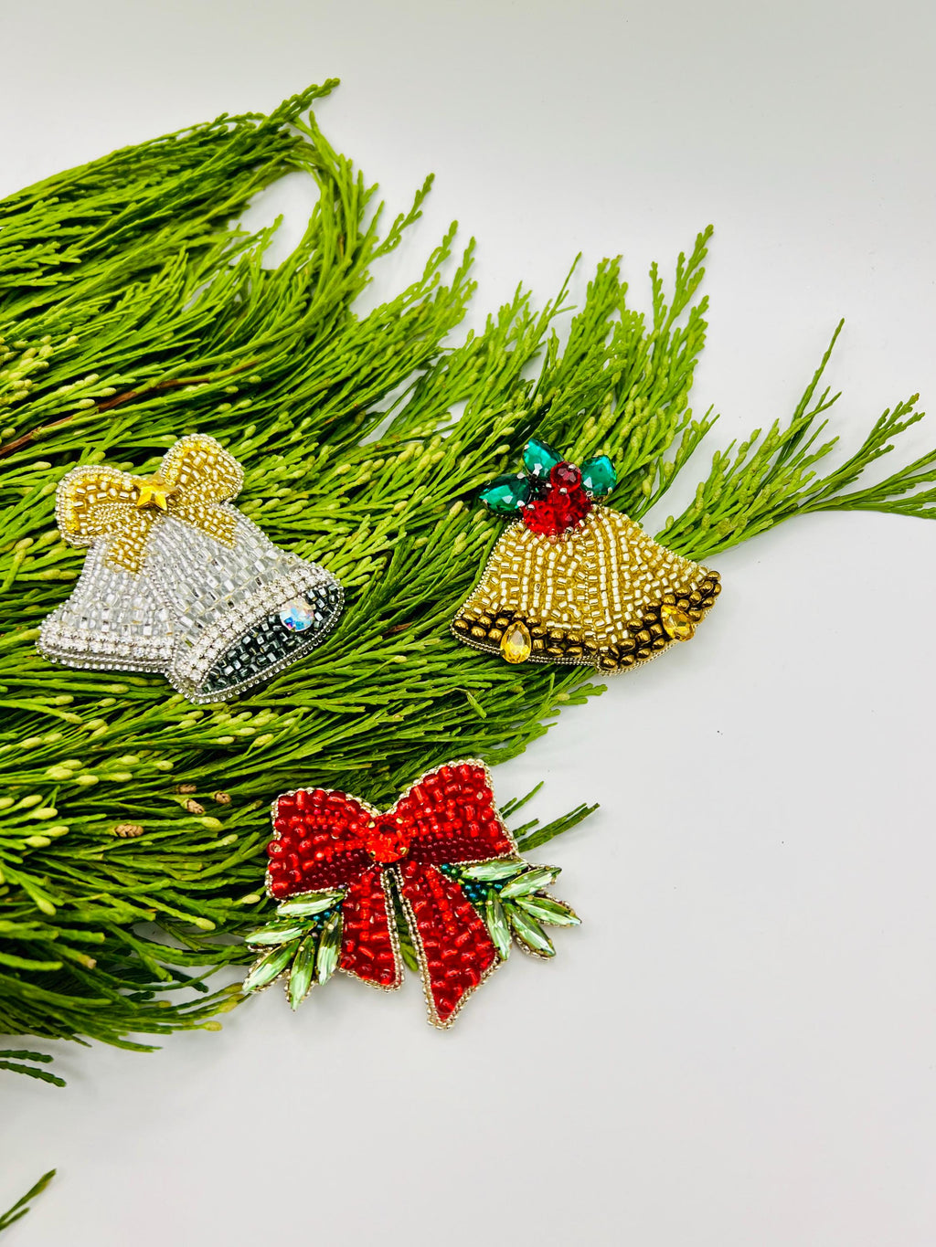 Beaded Christmas Brooch: Holiday Car, Tree, Bells, Snowman
