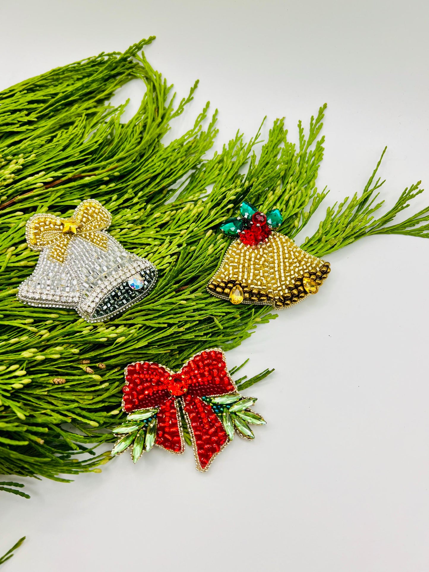 Beaded Christmas Brooch: Holiday Car, Tree, Bells, Snowman
