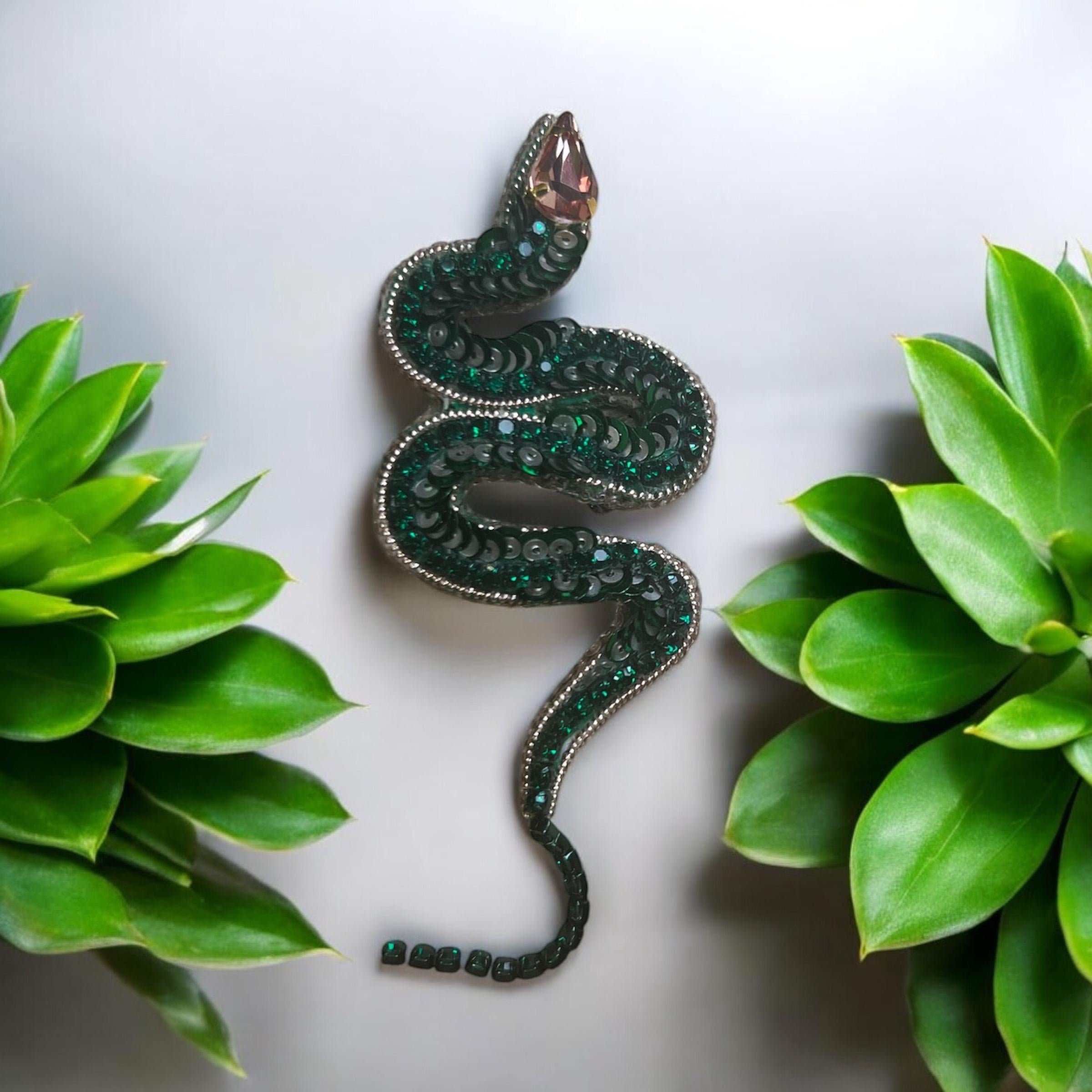 Handcrafted snake pin, crystal serpent pin