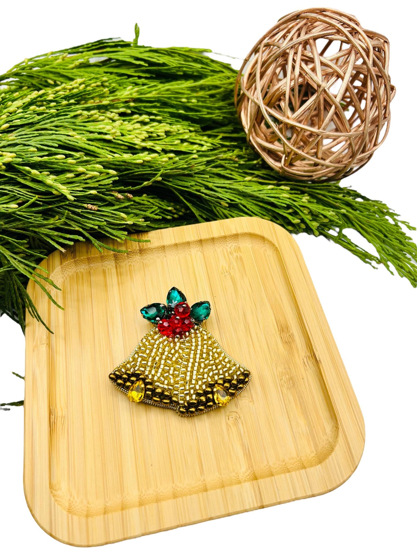 Beaded Christmas Brooch: Holiday Car, Tree, Bells, Snowman