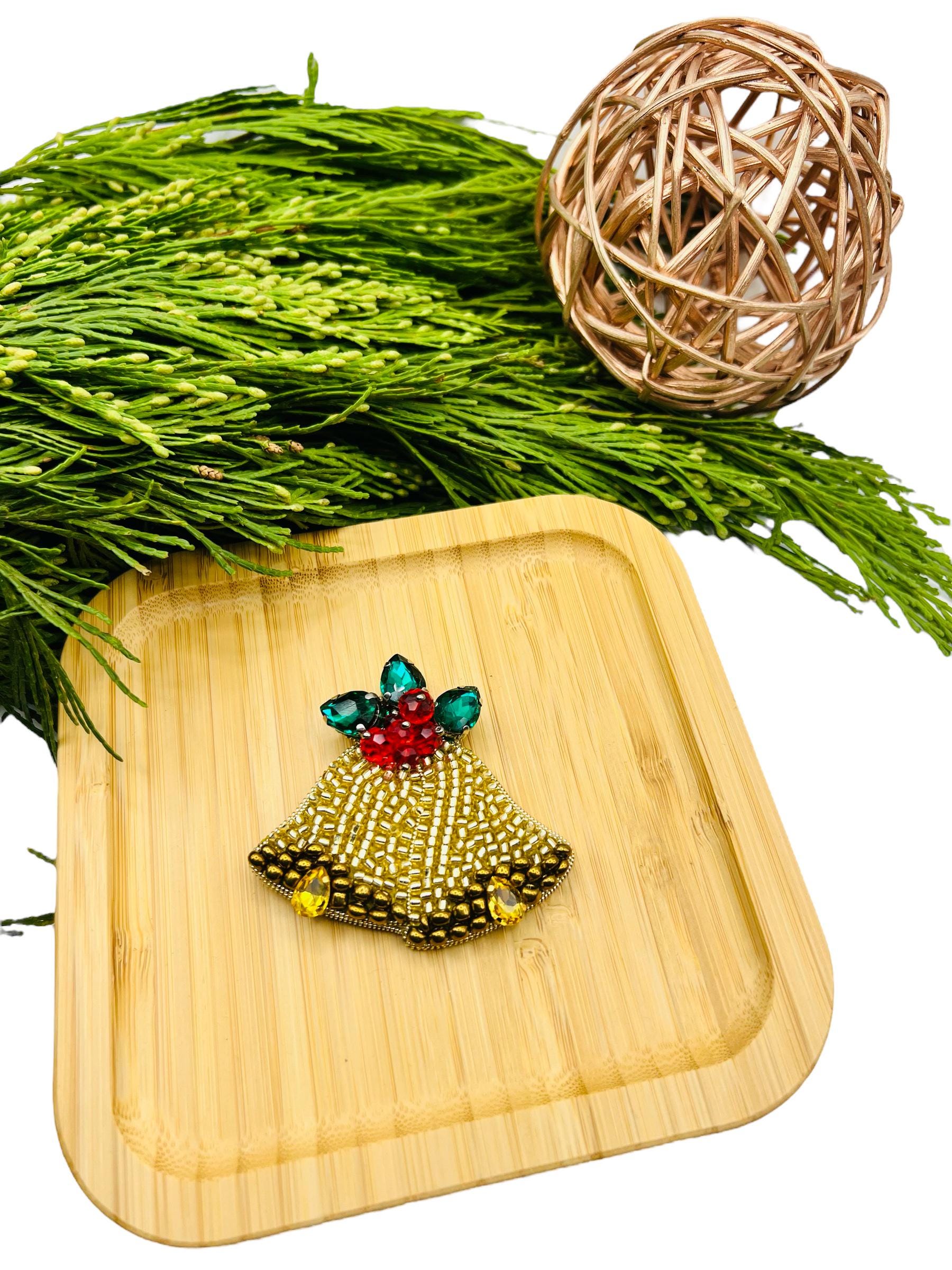 Beaded Christmas Brooch: Holiday Car, Tree, Bells, Snowman