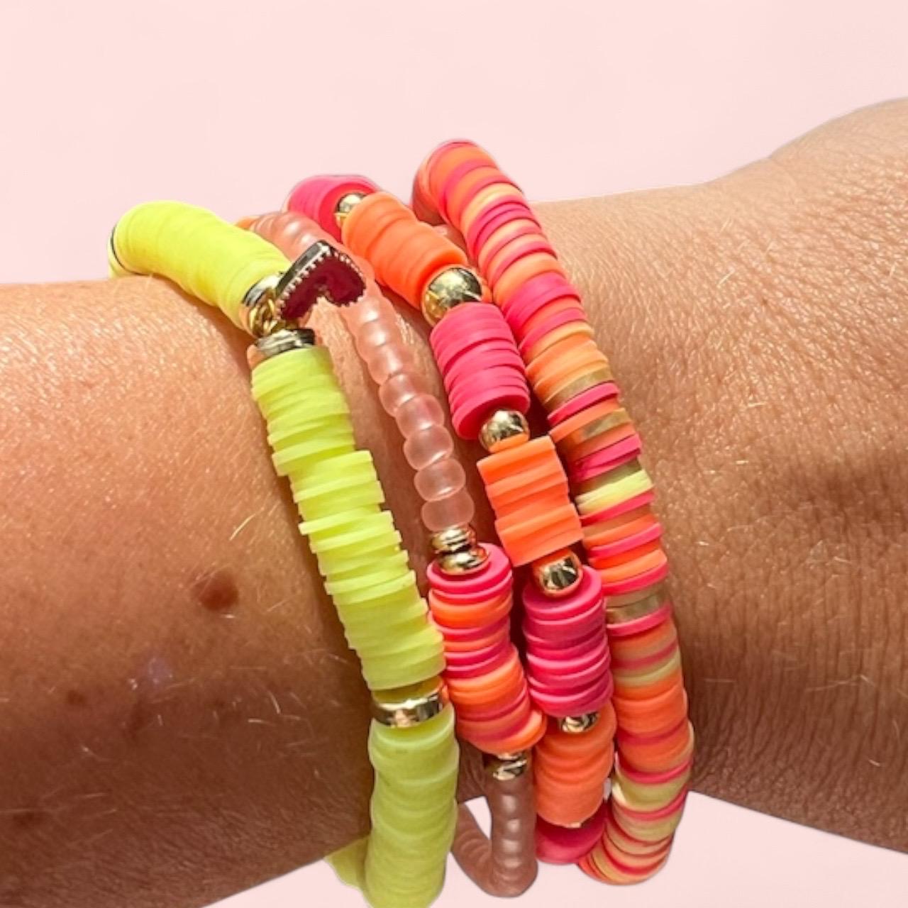 Polymer Clay Stacking Bracelets Set: Summer Elastic Beaded Jewelry