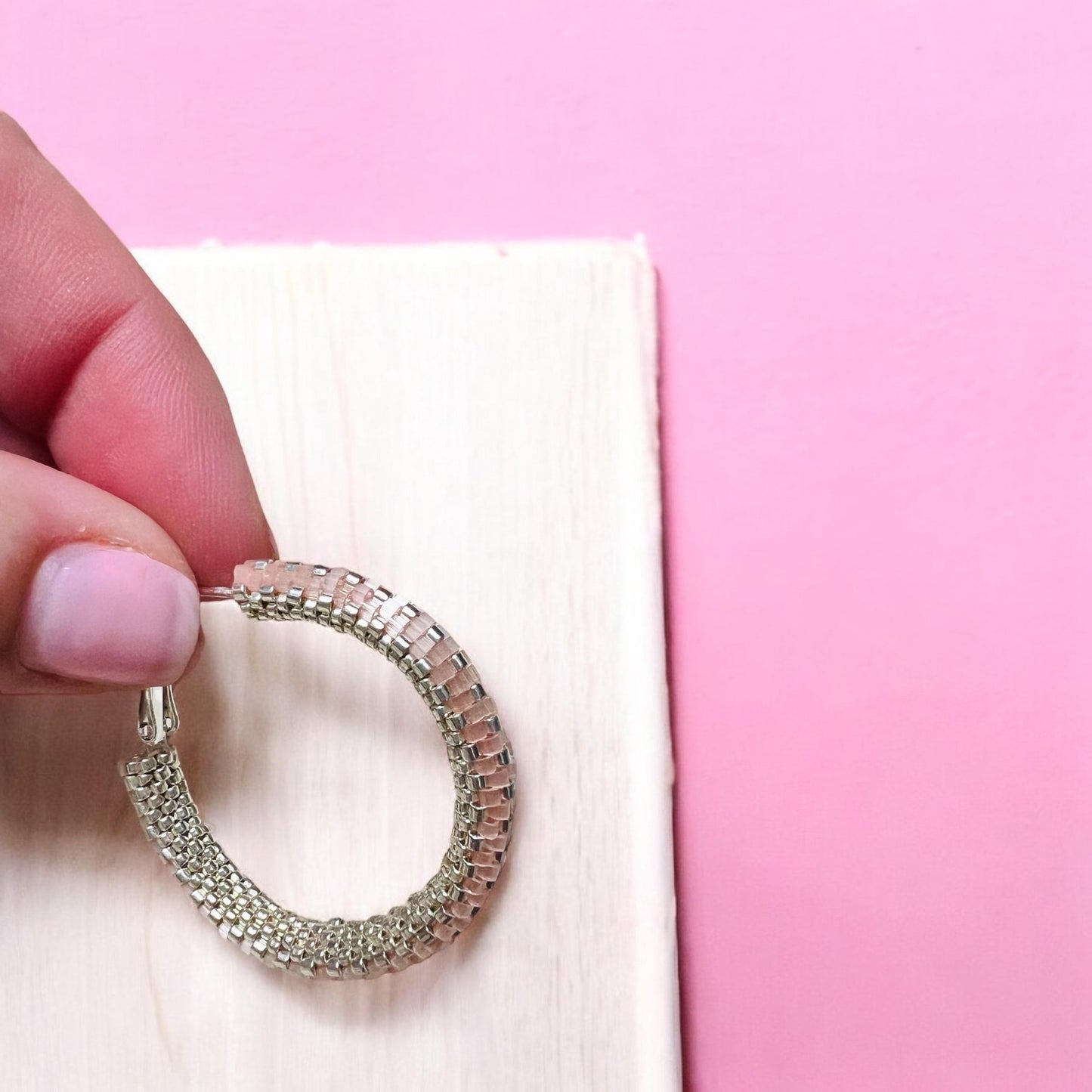 Shimmering peyote stitch hoop earrings, summer hoop earrings