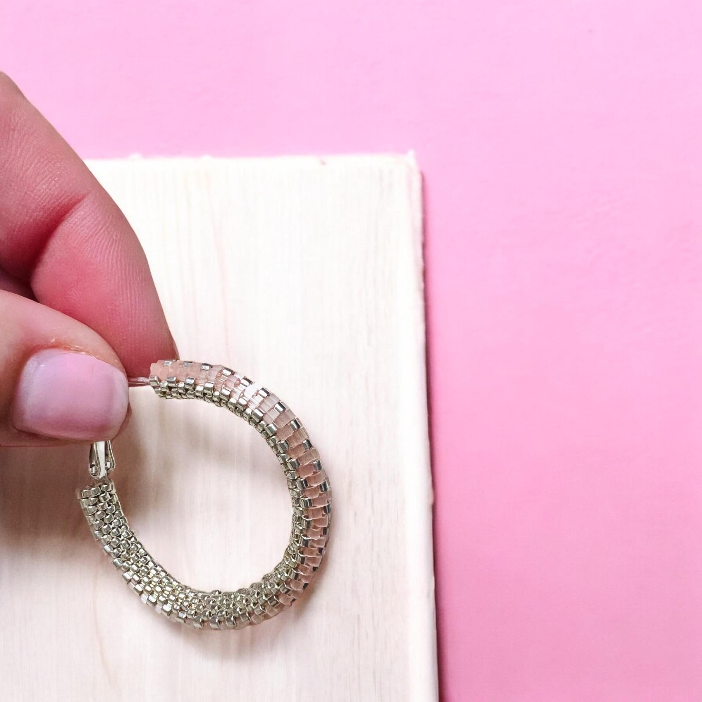 Shimmering peyote stitch hoop earrings, summer hoop earrings