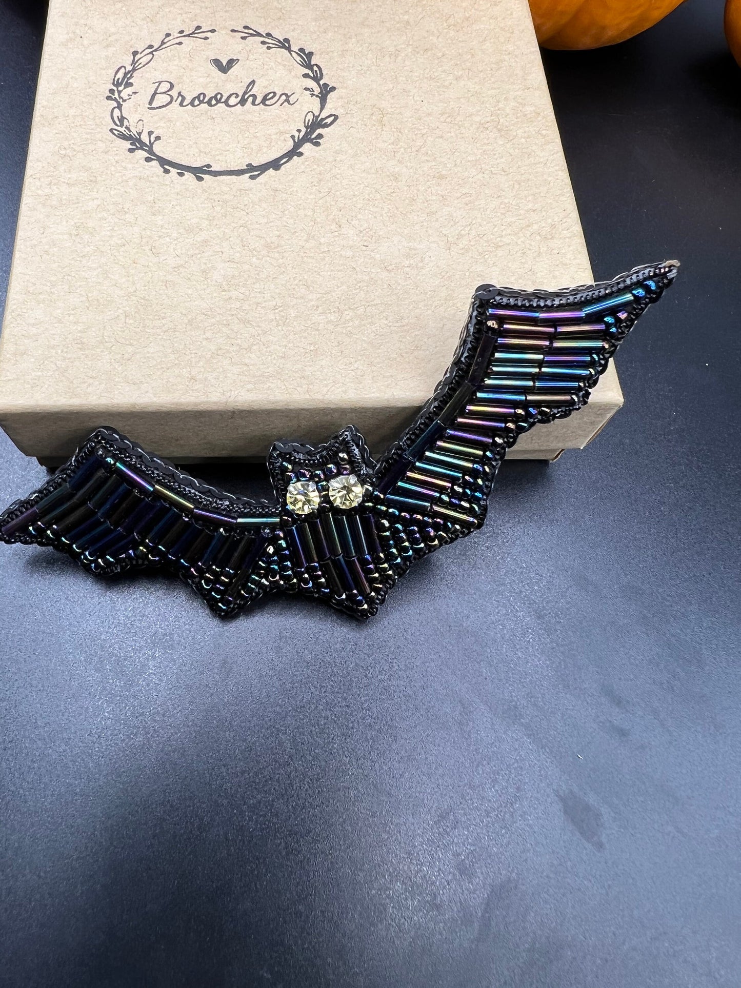Crystal Bat Brooch: Handcrafted Beaded Halloween Pin