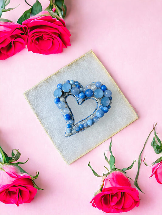 Blue Bliss: heart shaped blue agate brooch/pendant