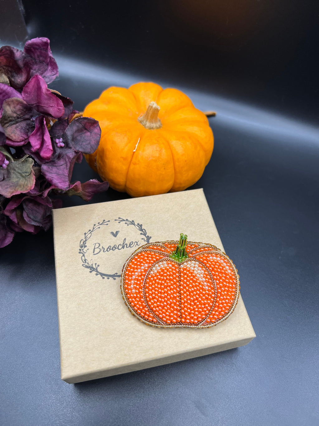 Handcrafted Glass Bead Pumpkin Brooch: Fall Pin Gift