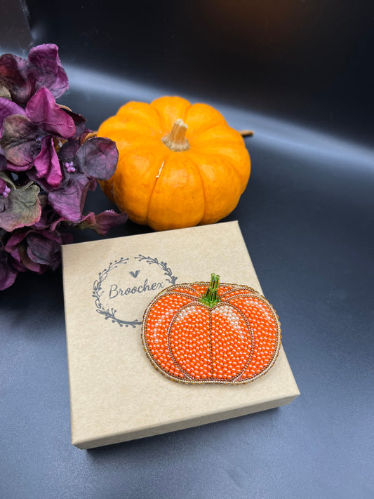 Handcrafted Glass Bead Pumpkin Brooch: Fall Pin Gift