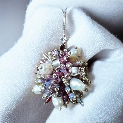 Blossom sphere earrings, Sphere beaded set, Pearl gift