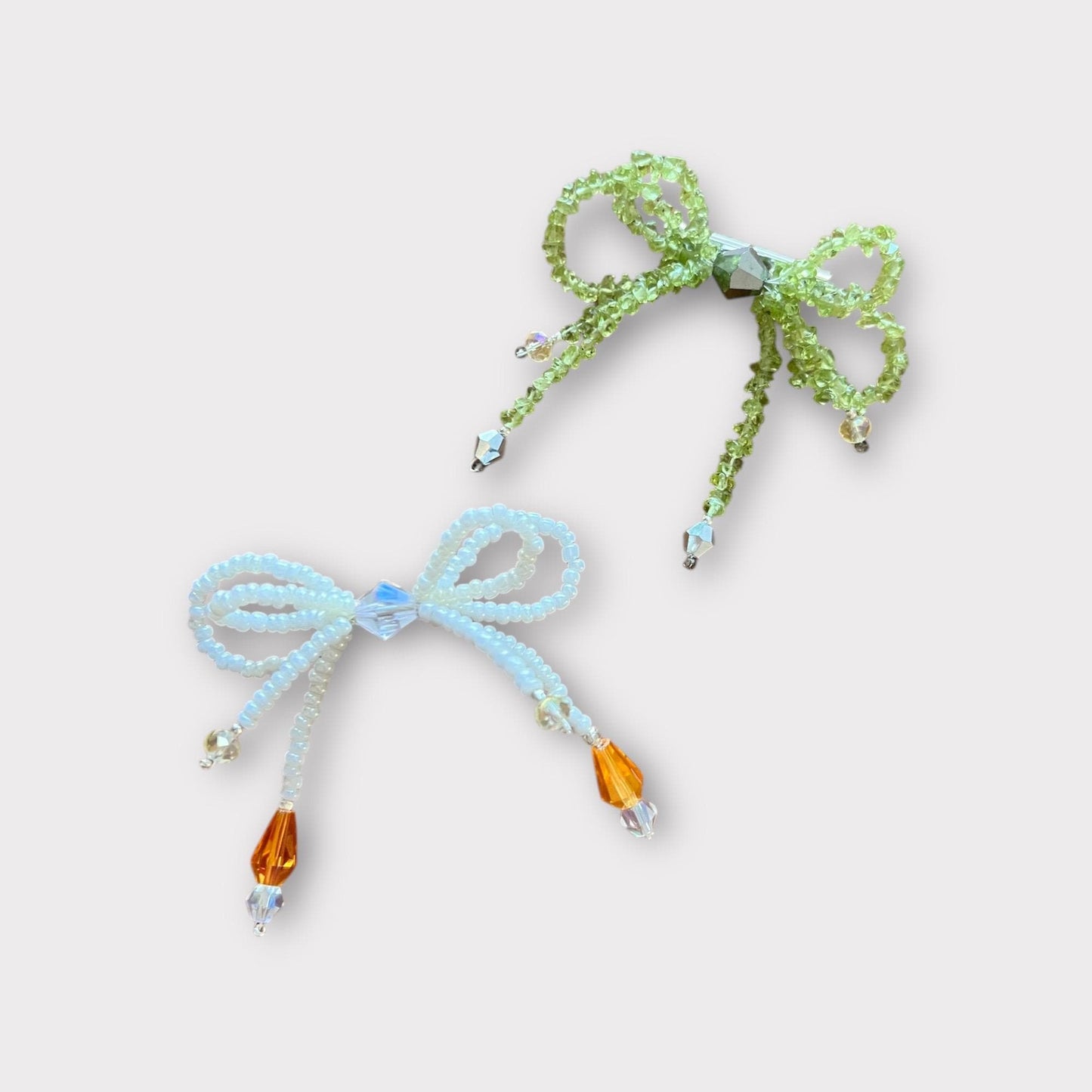Handcrafted Double Bow Pin: Stone Chip Beaded Brooch