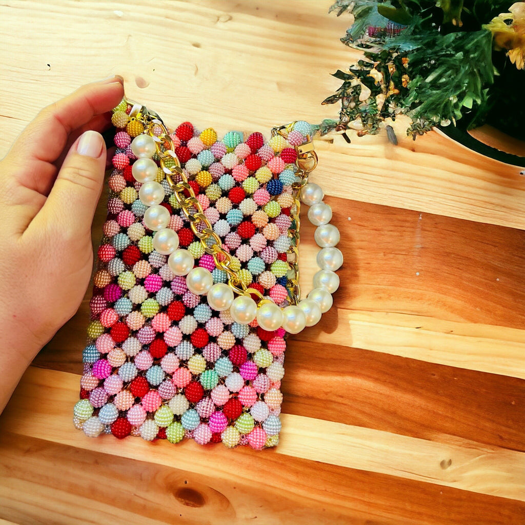 Beaded Phone Bag: Acrylic Pearl Crossbody Clutch