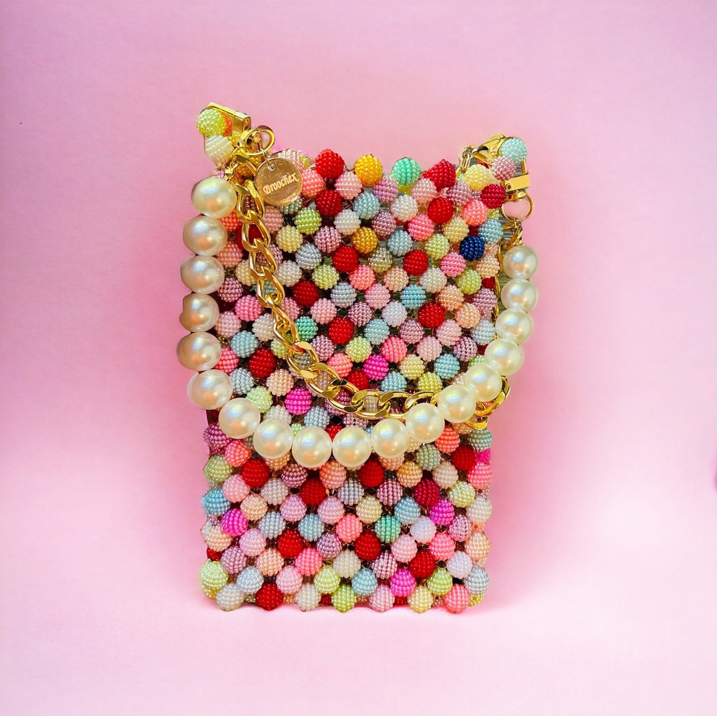 Beaded Phone Bag: Acrylic Pearl Crossbody Clutch