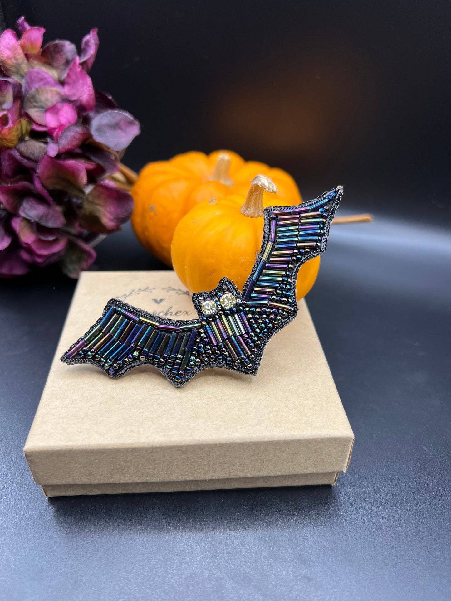 Crystal Bat Brooch: Handcrafted Beaded Halloween Pin