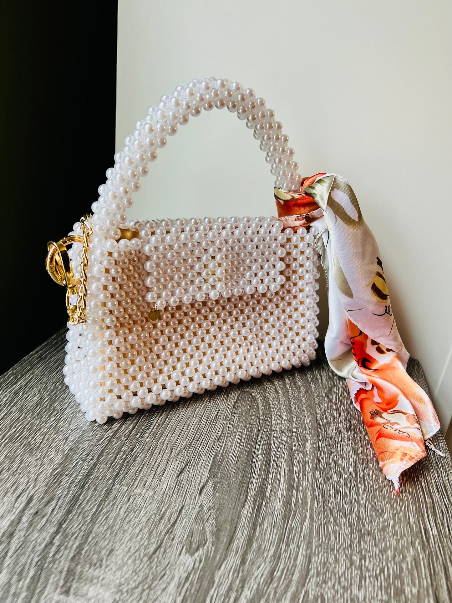 Pearl crossbody, white designer bag, imitation Pearl beaded handbag