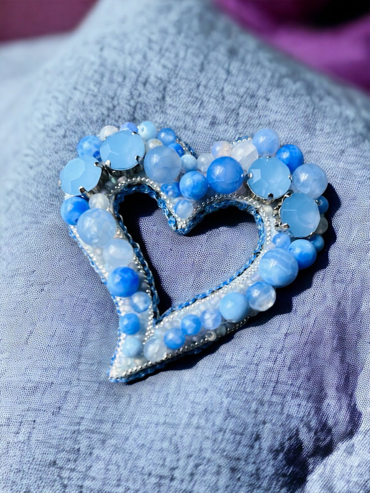 Blue Bliss: heart shaped blue agate brooch/pendant
