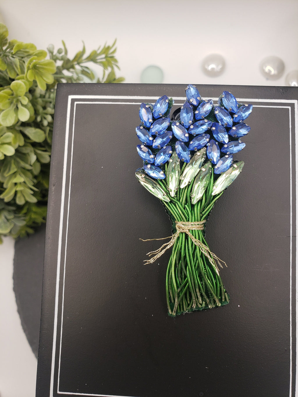Handmade Crystal Lavender Brooch: Rhinestone Bouquet Pin