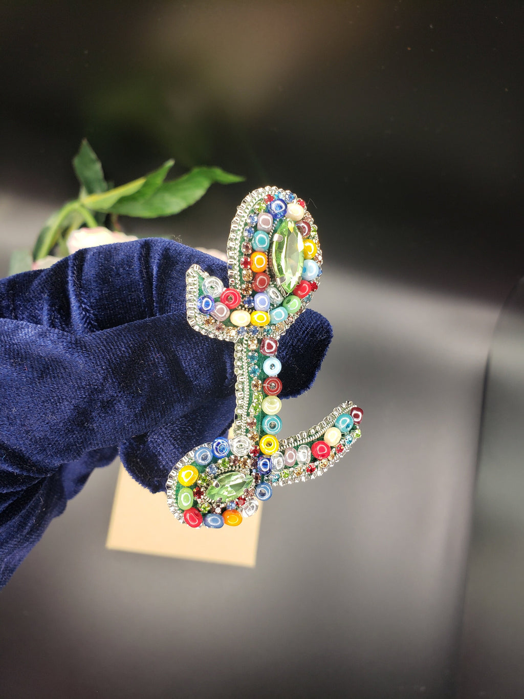 Handcrafted Letter L Brooch: Czech Glass Bead Name Pin