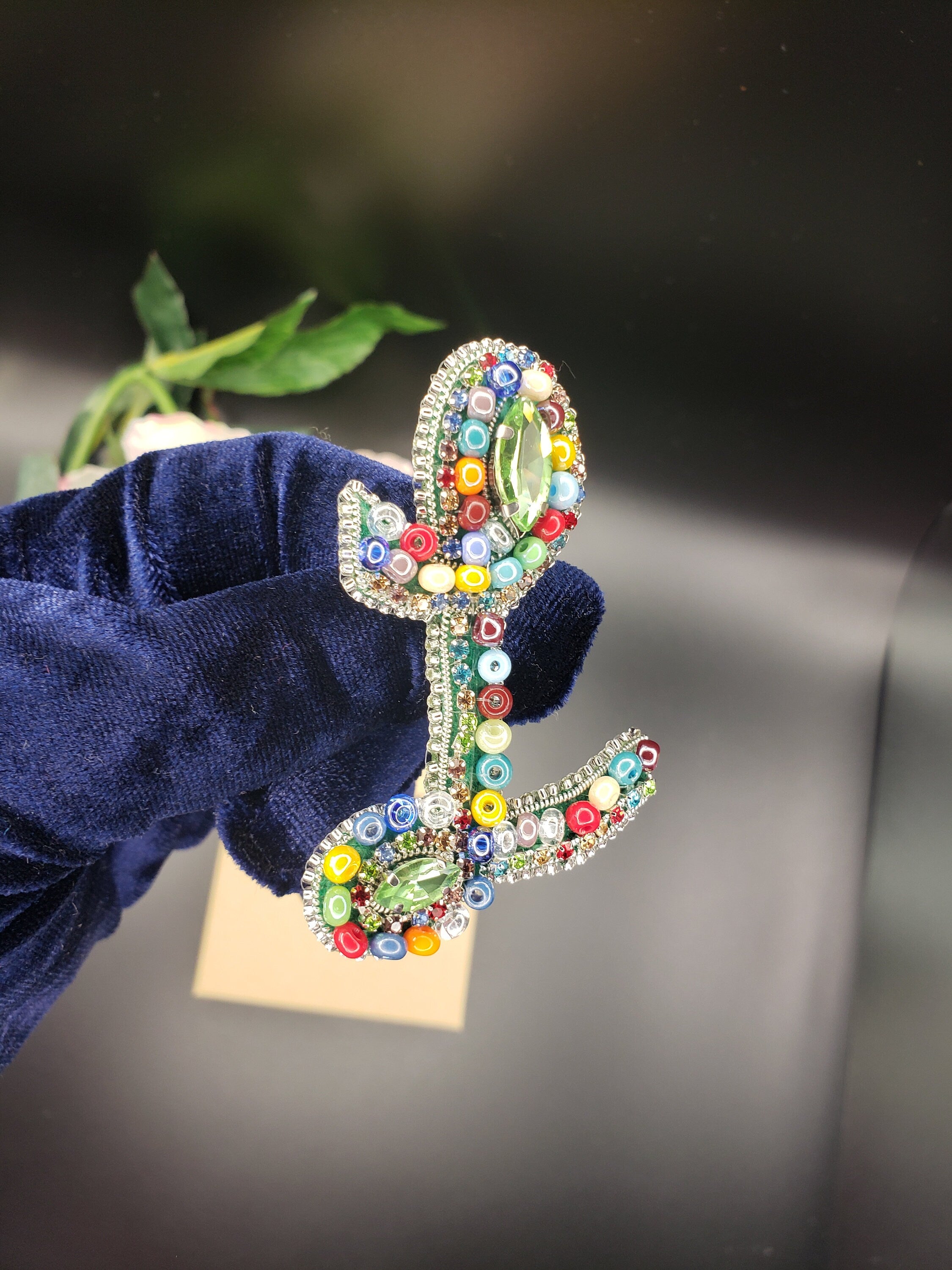 Handcrafted Letter L Brooch: Czech Glass Bead Name Pin