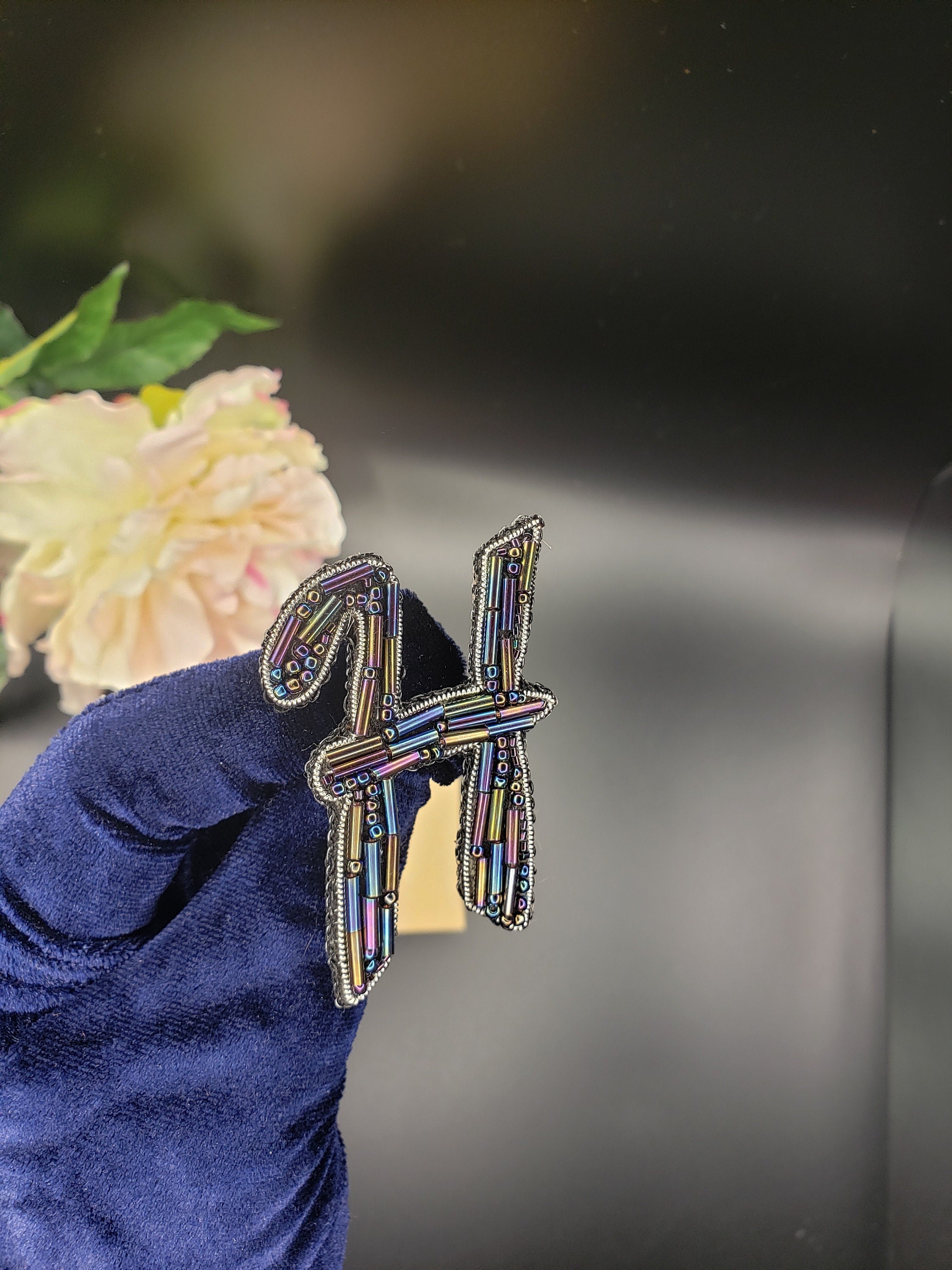 Handcrafted Letter H Brooch, Glass Bead Initial Pin