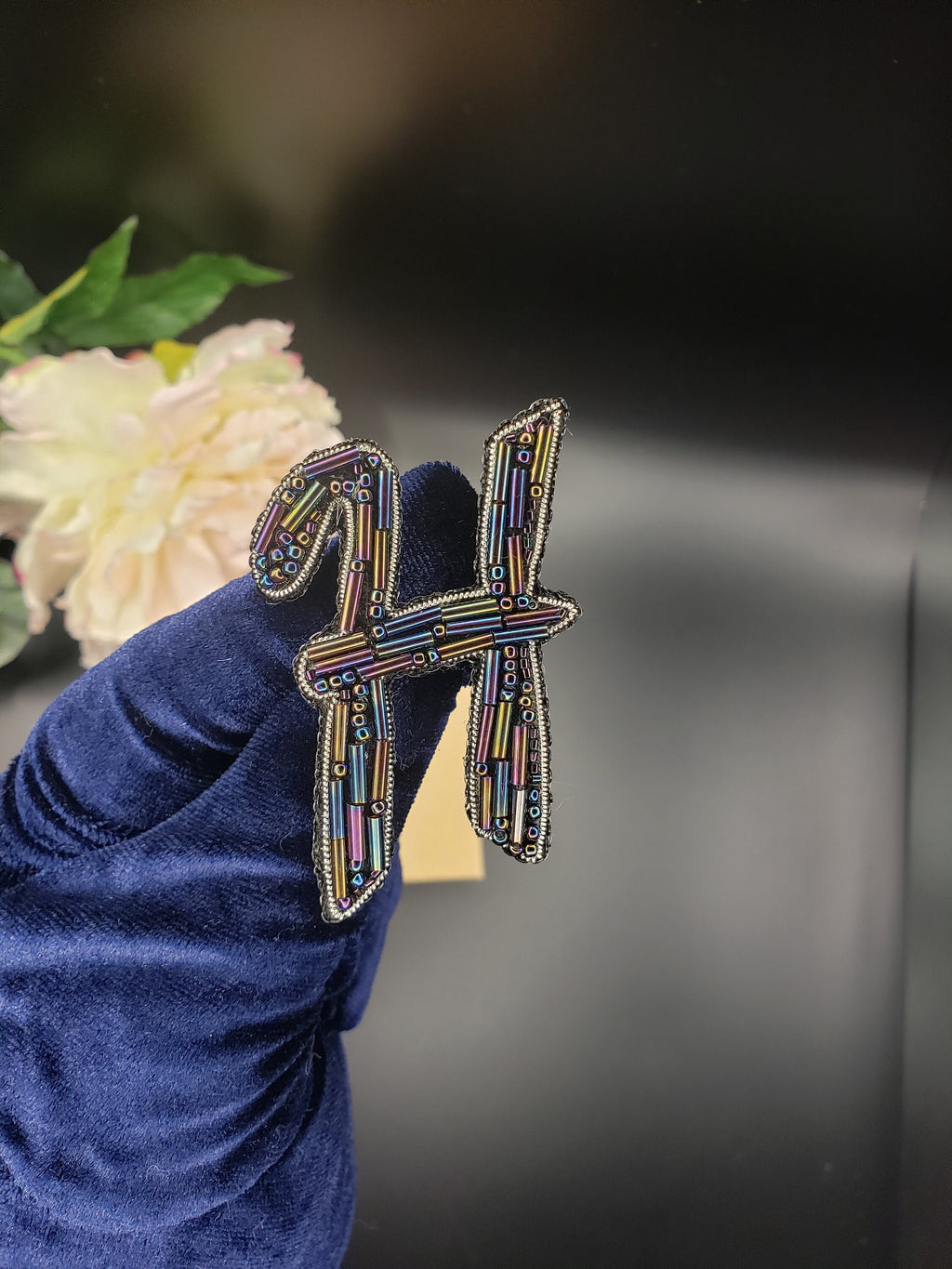 Handcrafted Letter H Brooch, Glass Bead Initial Pin