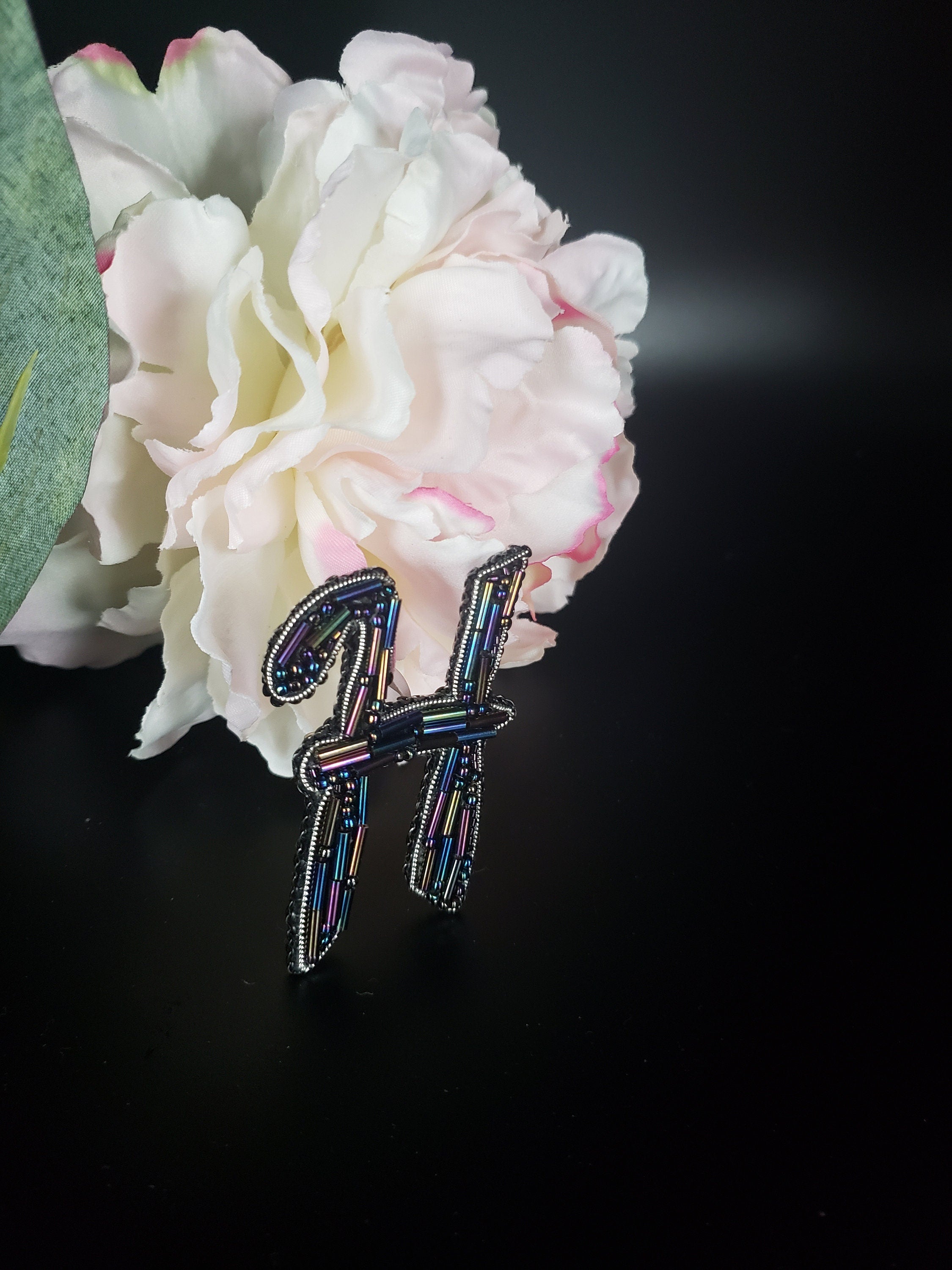 Handcrafted Letter H Brooch, Glass Bead Initial Pin