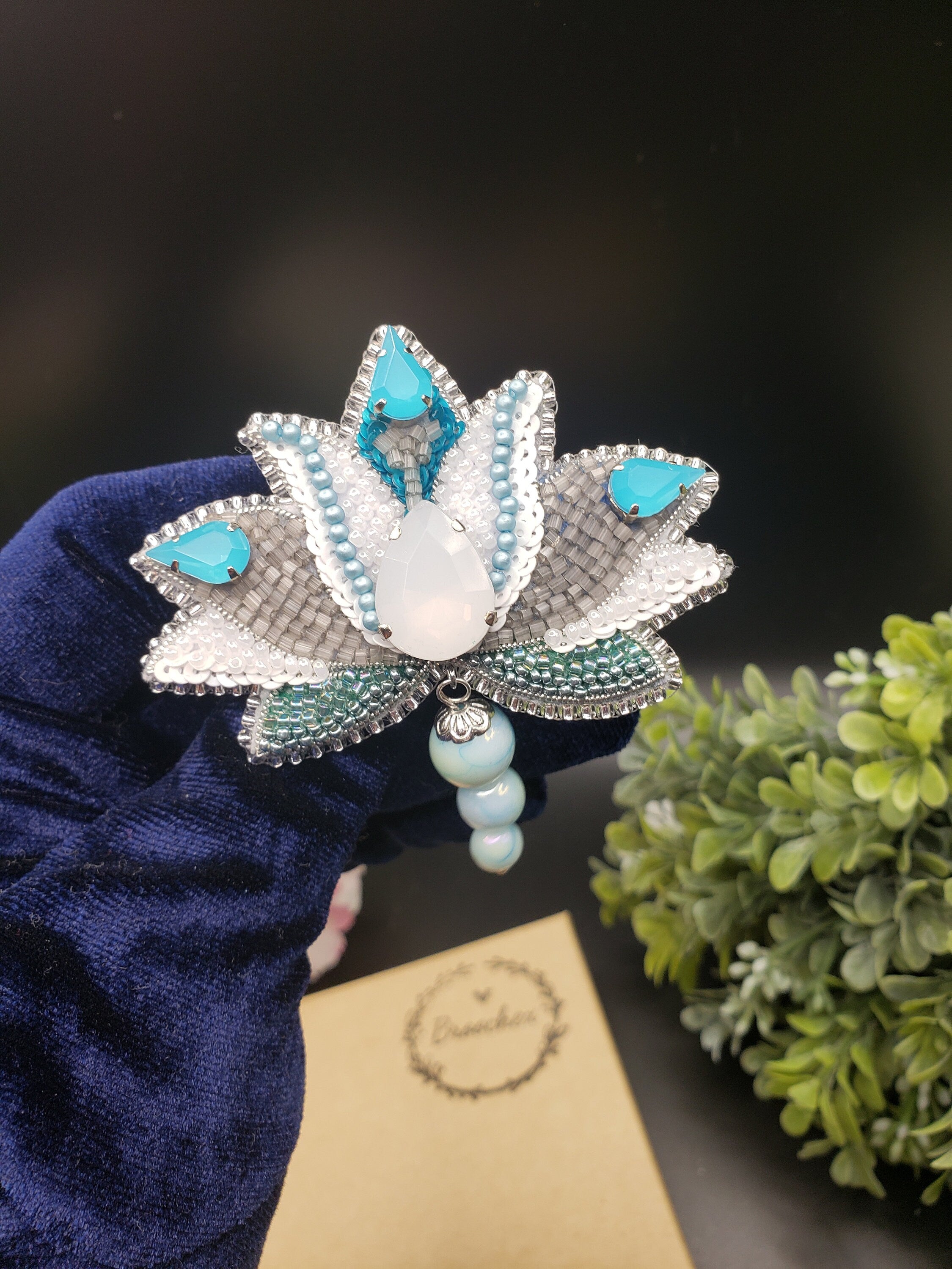 Beaded Lotus Brooch: water lily pin