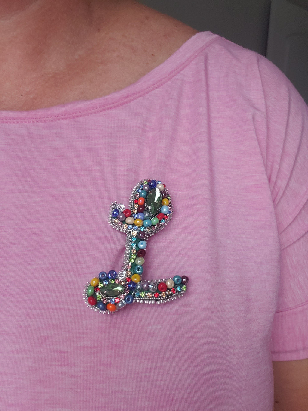 Handcrafted Letter L Brooch: Czech Glass Bead Name Pin
