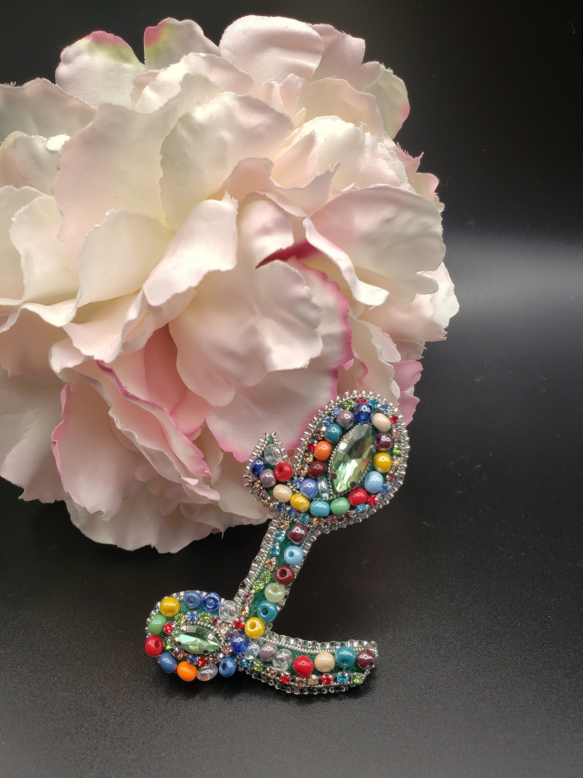 Handcrafted Letter L Brooch: Czech Glass Bead Name Pin