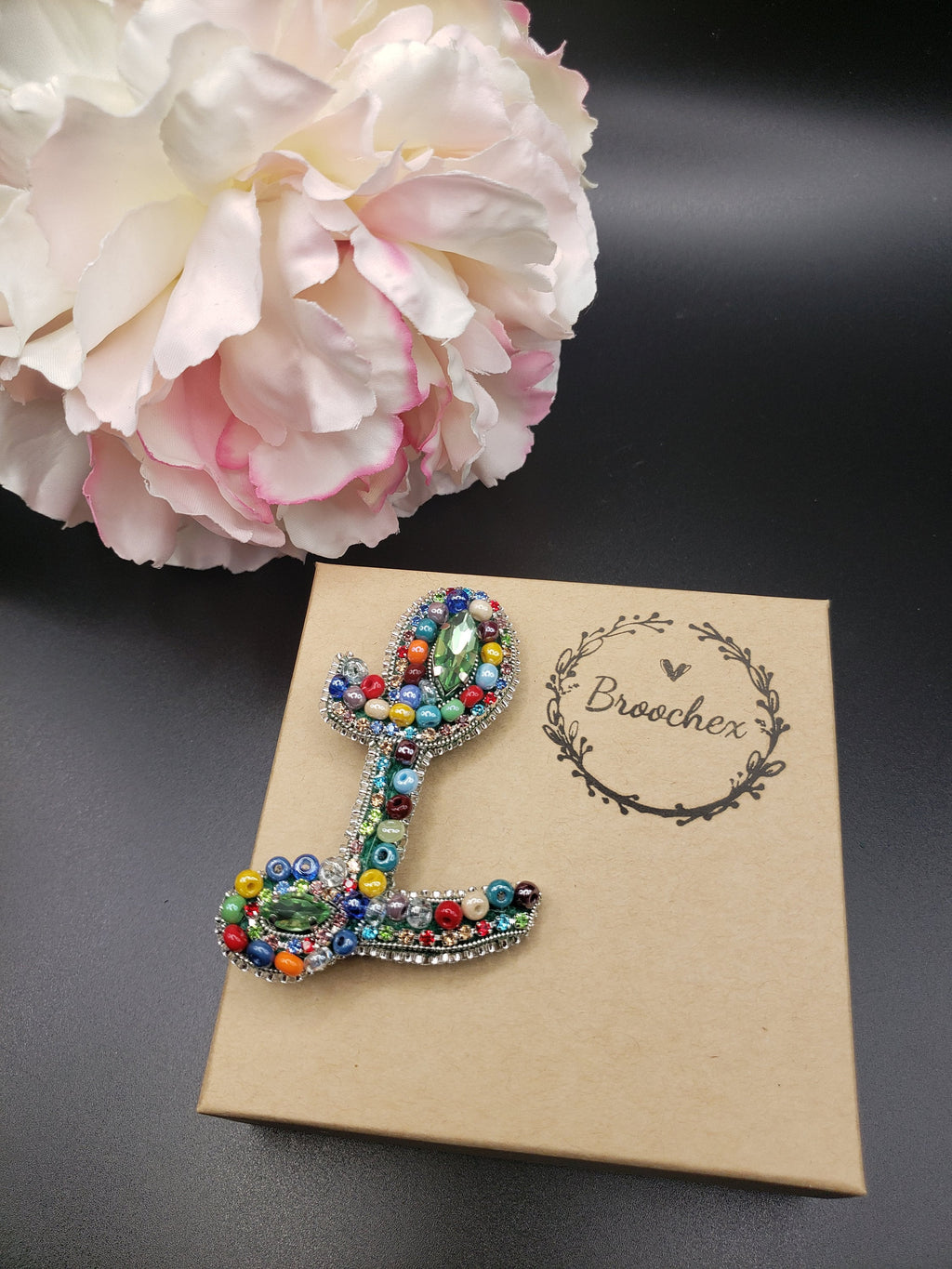 Handcrafted Letter L Brooch: Czech Glass Bead Name Pin