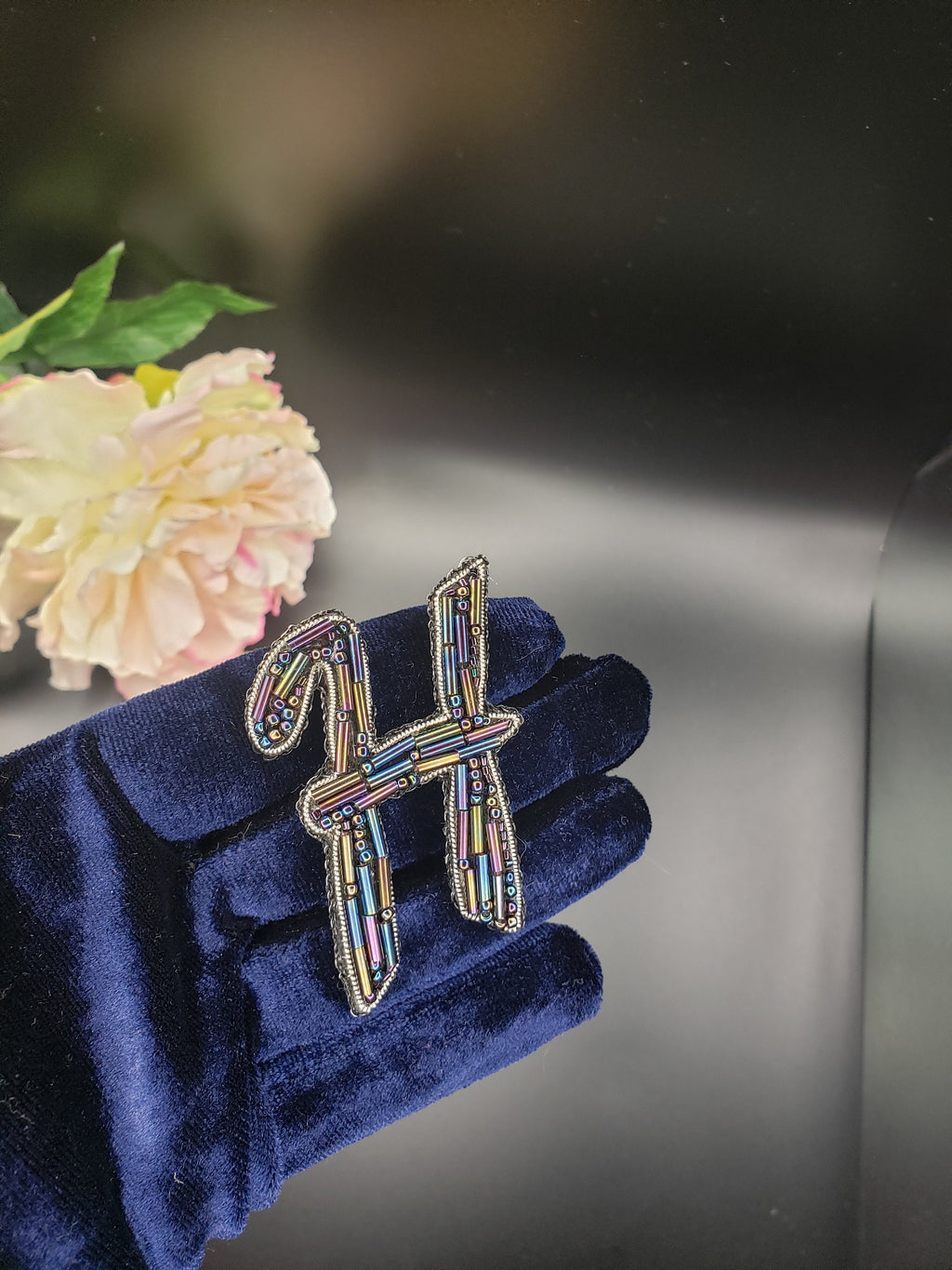 Handcrafted Letter H Brooch, Glass Bead Initial Pin