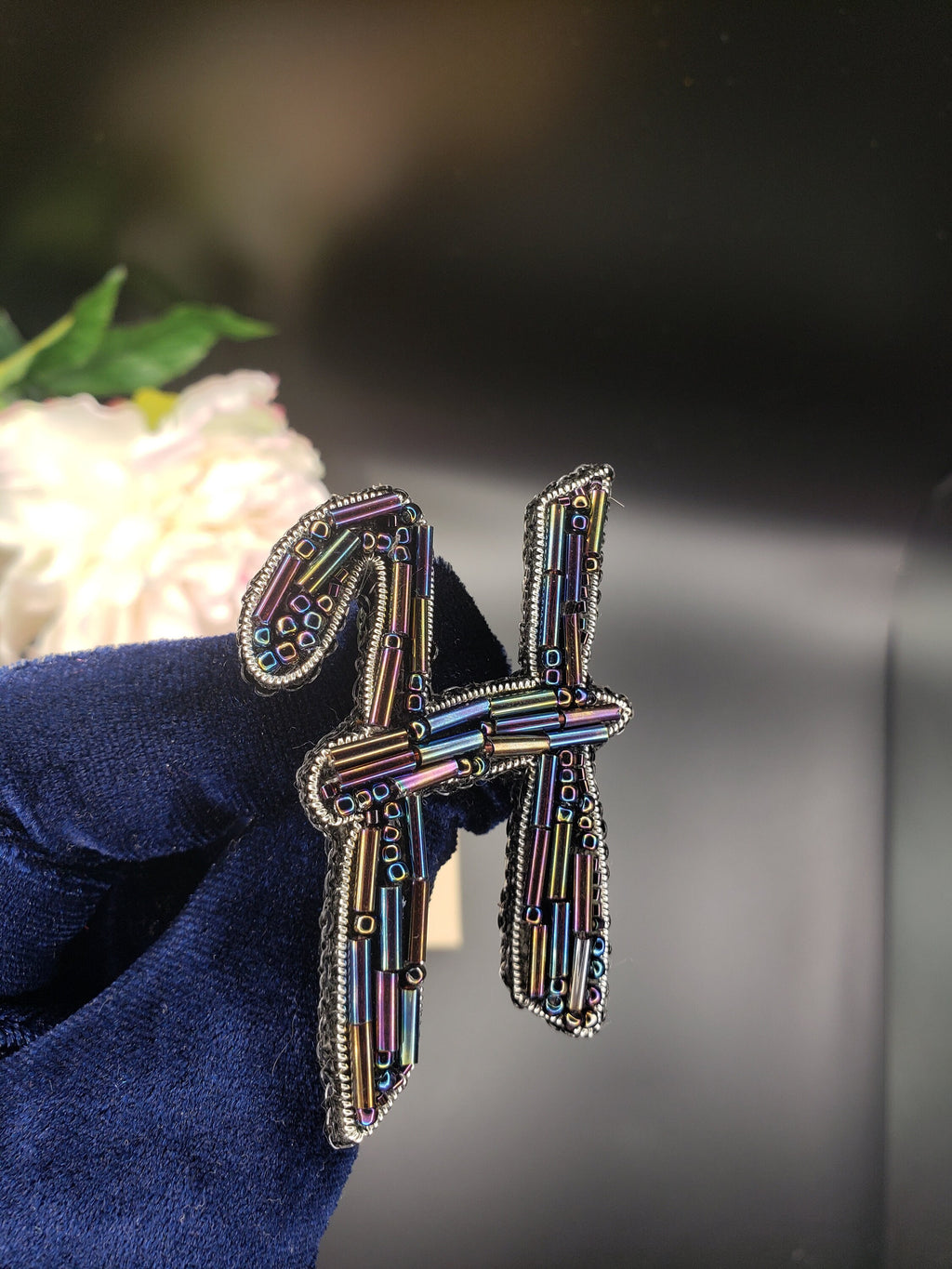 Handcrafted Letter H Brooch, Glass Bead Initial Pin