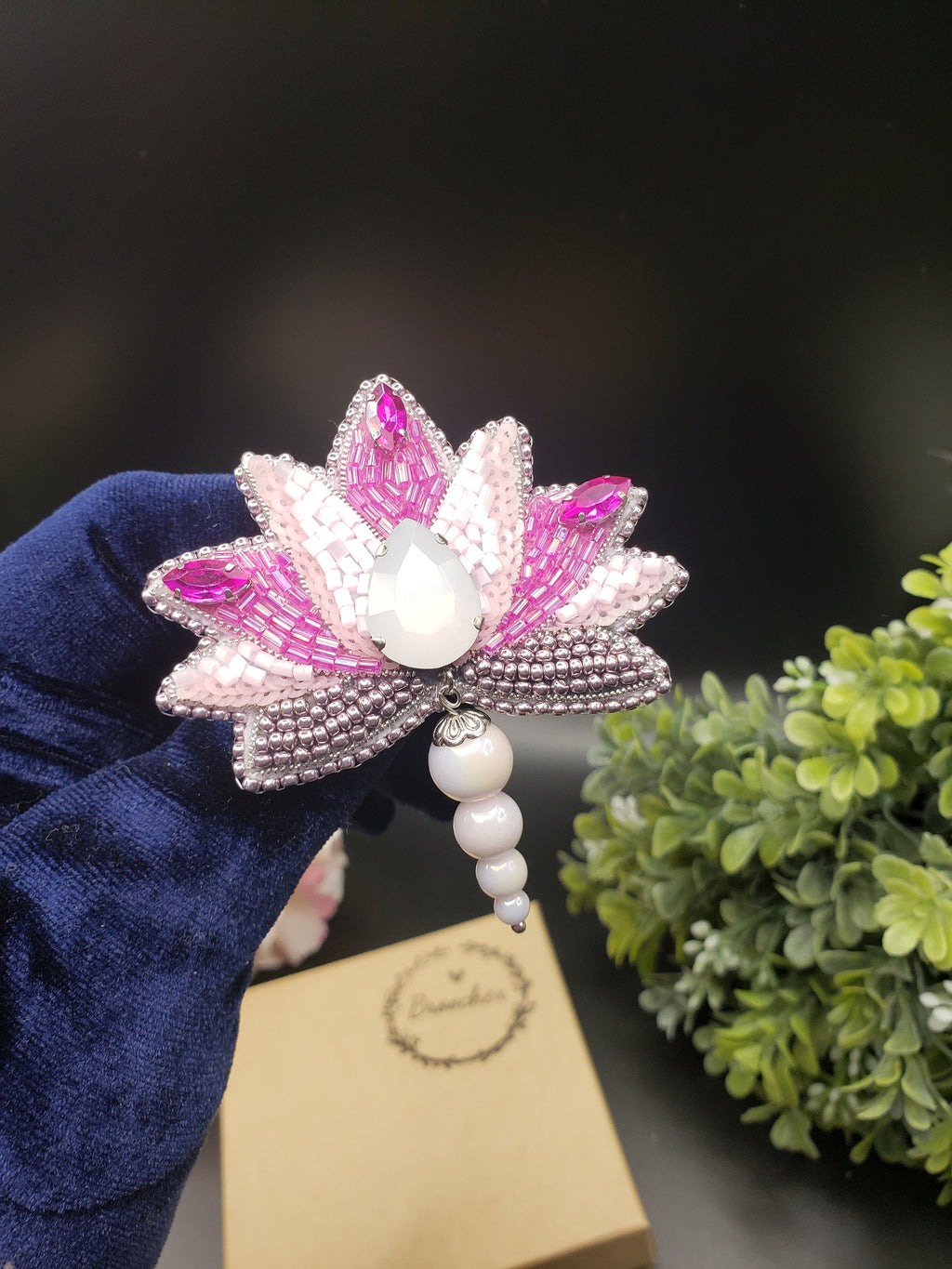 Beaded Lotus Brooch: water lily pin