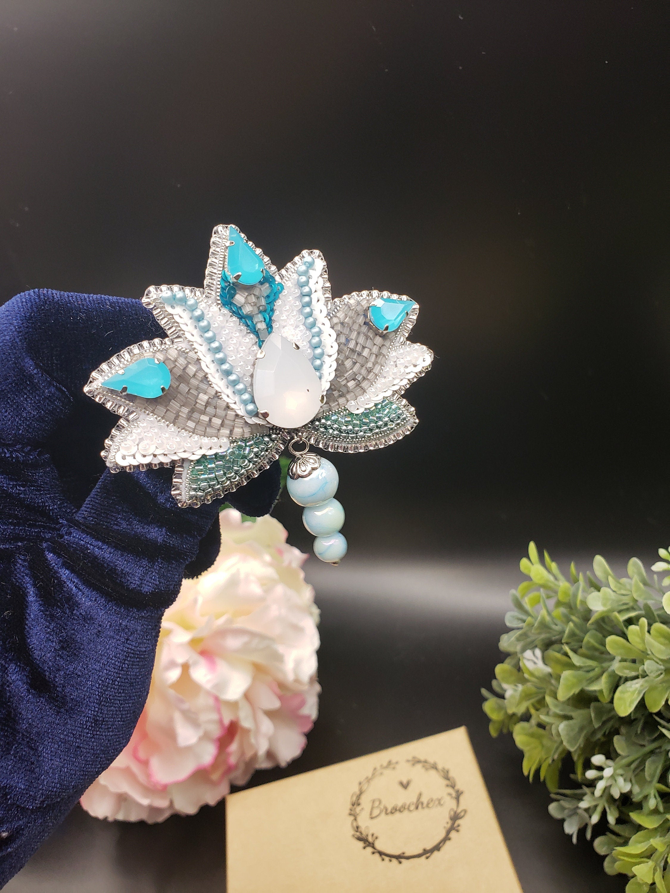 Beaded Lotus Brooch: water lily pin