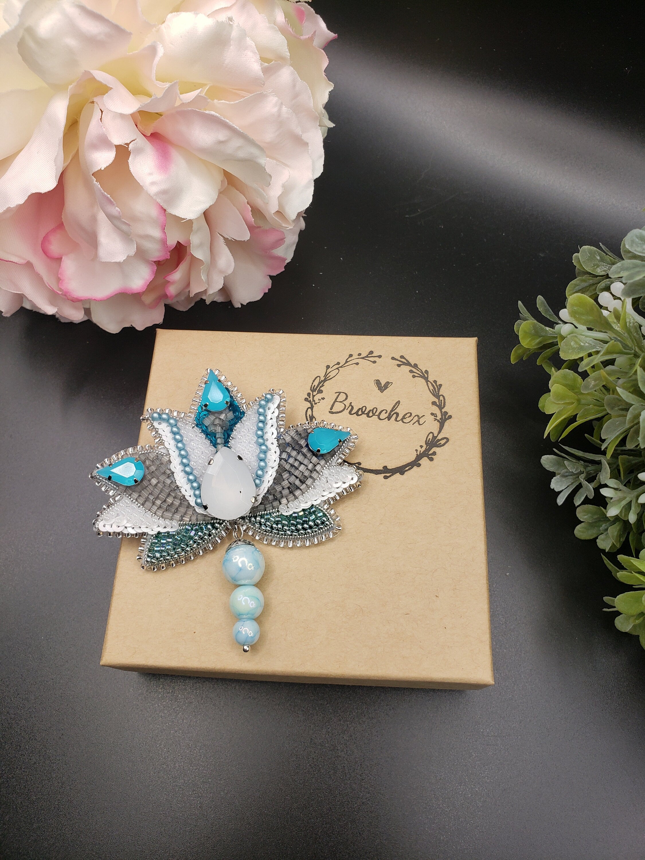 Beaded Lotus Brooch: water lily pin