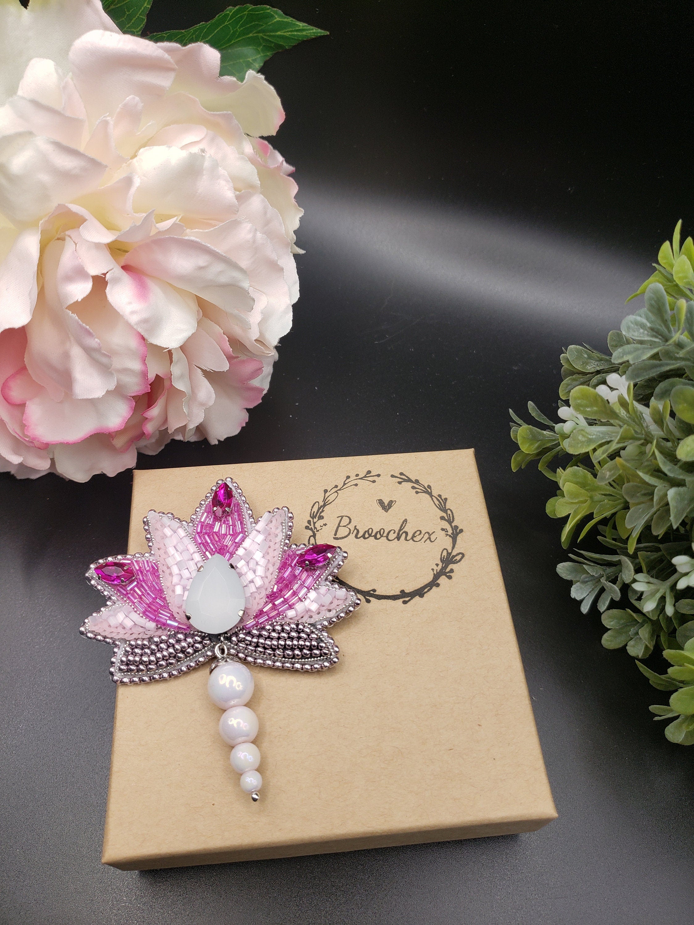 Beaded Lotus Brooch: water lily pin