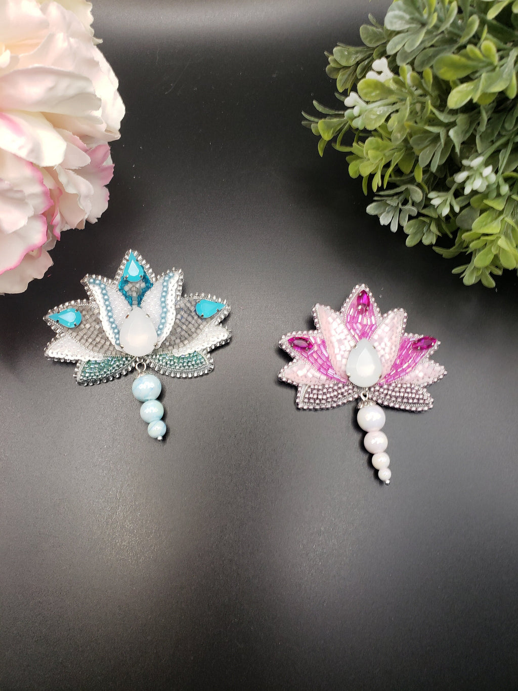 Beaded Lotus Brooch: water lily pin