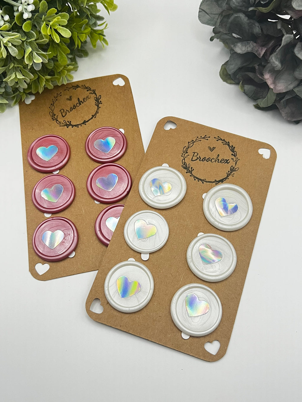 Holographic Heart Wax Seal Stickers, Gift Wrapping (12 pc)