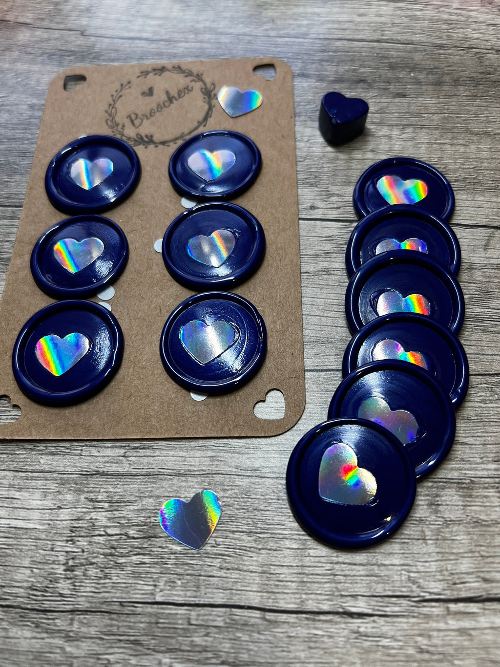 Holographic Heart Wax Seal Stickers, Gift Wrapping (12 pc)